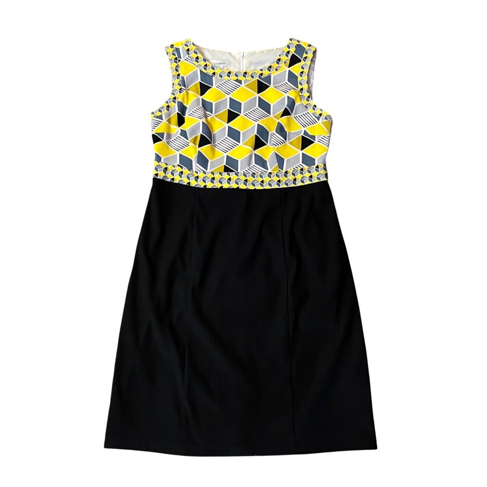Dressbarn Womens 12 Sleeveless Black Yellow Geometric Dress Used - Picture 3 of 14